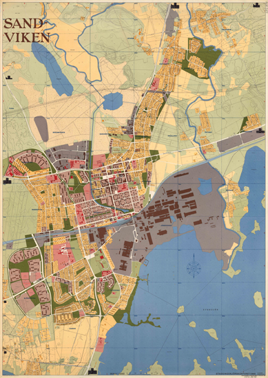 En karta från Stadsingenjörskontoret i Sandvikens stad skapad av stadsingenjör Bengt Hellman 1969. 