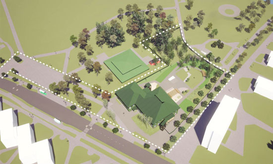 En illustration som visar detaljplaneområdet för Stadsparkens förskola.