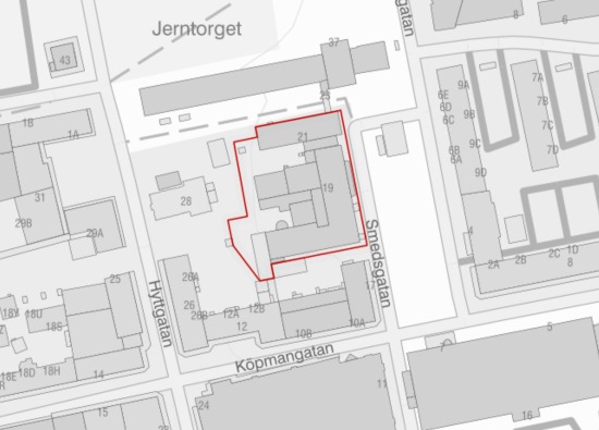Planområde över Grillen 8 markerat i rött