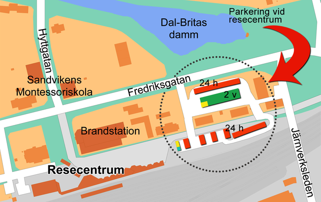 Karta över parkeringsplatser vid Resecentrum