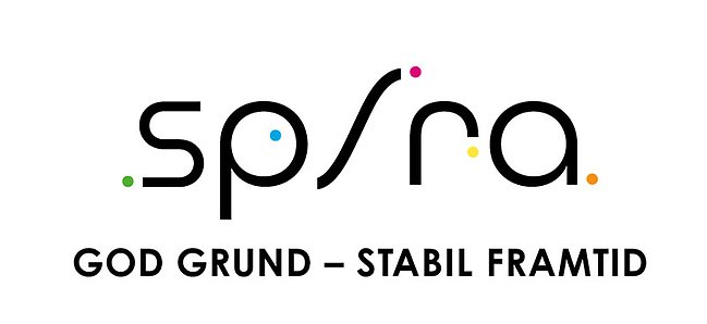 Bild på Spiras logga. Spira - god grund, stabil framtid skriven med svart text med små, färgglada prickar plottrade runt texten. 